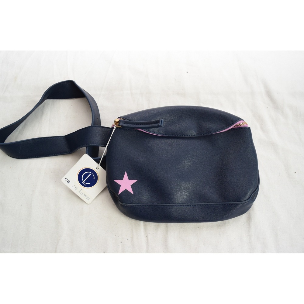 Caryn Lawn Belt Bag OS Navy Blue Pink Star Faux Leather Fanny Pack Womens New